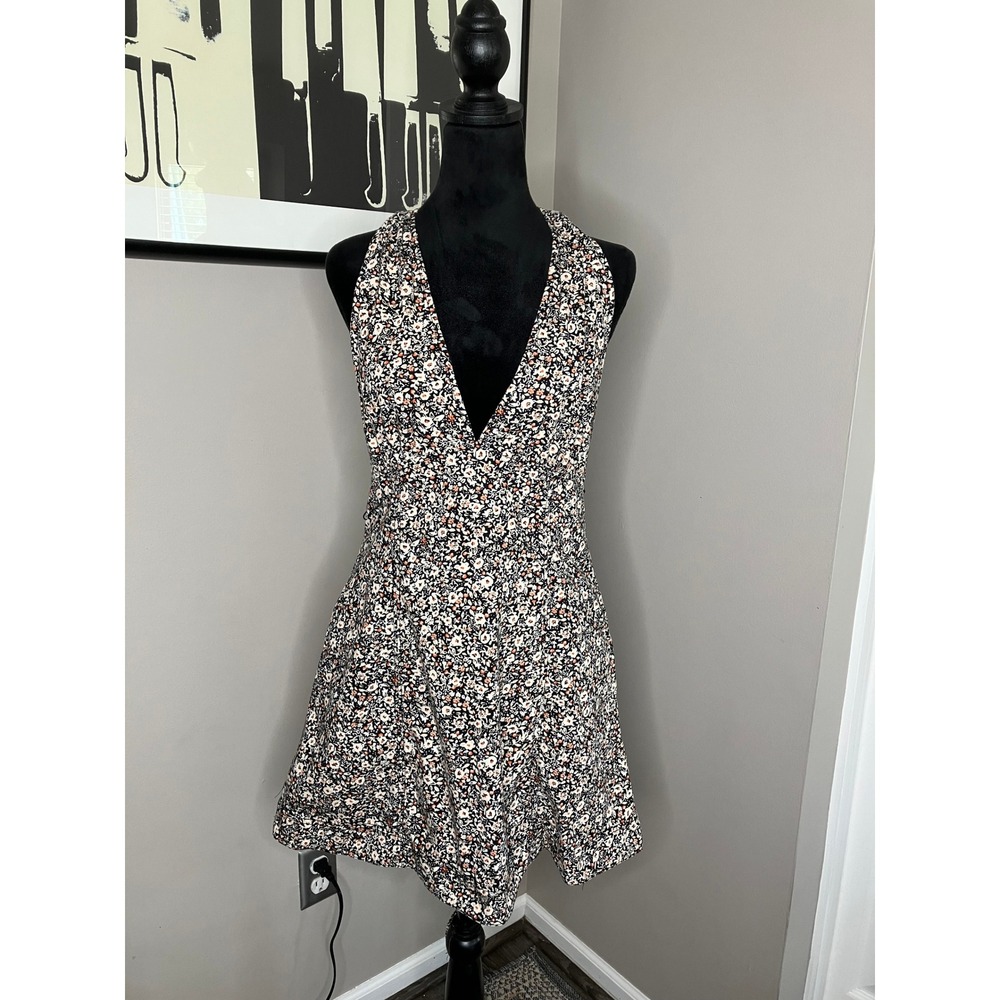 Free People Baby's Got It Denim Convertible Halter Floral Cotton Mini Dress Sz 8 - Picture 2 of 14